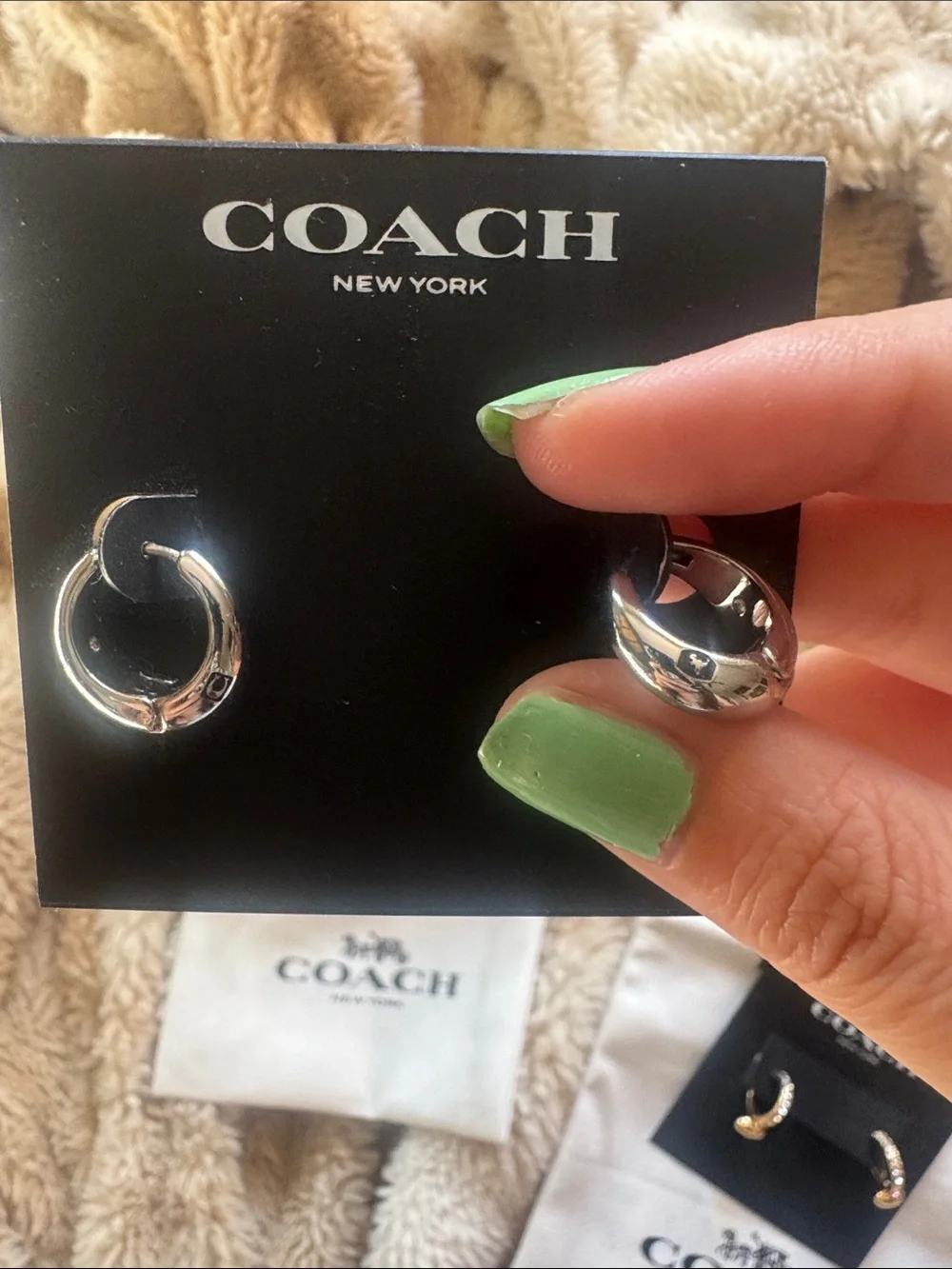 Coach Silver-Tone Signature Mini Hoop Earrings - Picture 2 of 3